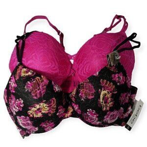 2 PACK BEBE INTIMATES PLUNGE GENTLE LIFT UNDERWIRE BRAS 36D Pink/Black TAGLESS